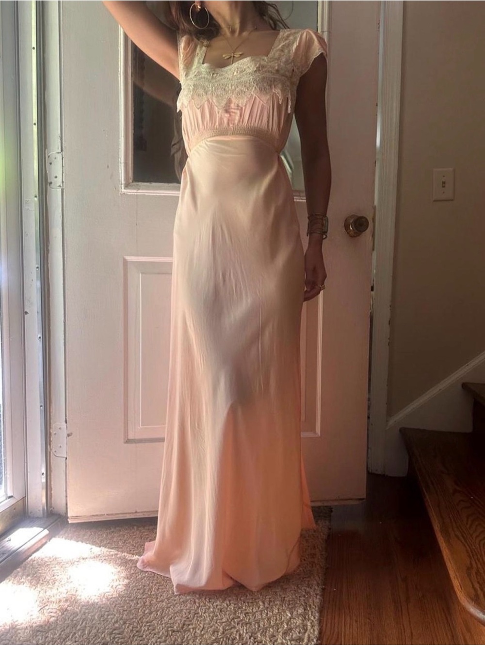 1920s Vintage Peach liquid and lace slip dress - Picture 7 of 9